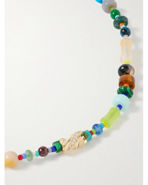 Luis Morais Natural 14-Karat, Agate And Diamond Beaded Necklace for men