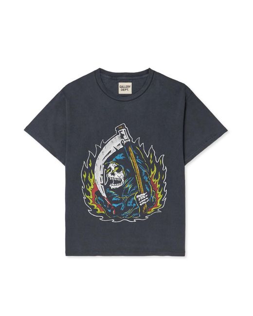 GALLERY DEPT. Blue Big Reaper Glittered Printed Cotton-jersey T-shirt for men