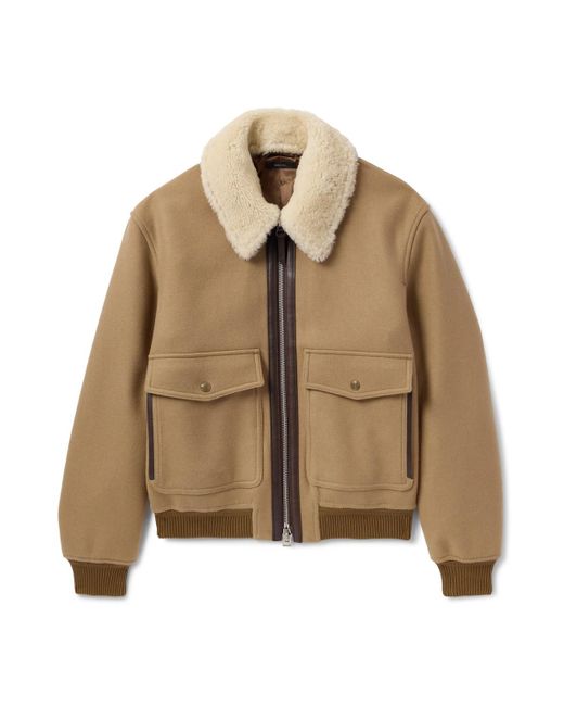 Tom Ford Natural Cropped Wool Jacket With Plush Shearling Collar for men