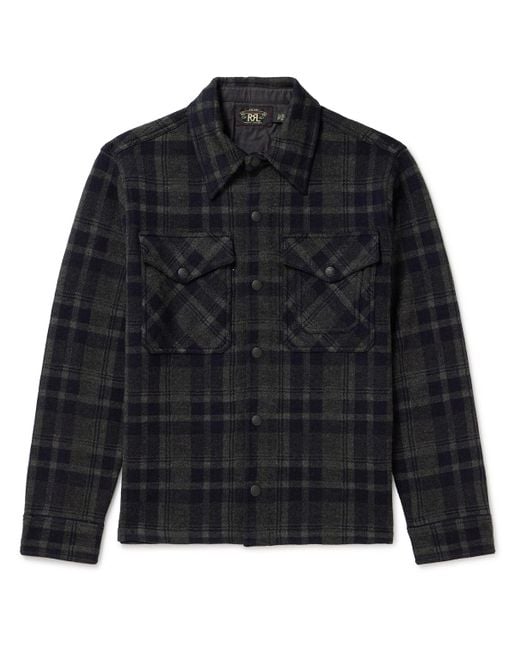 RRL Black Checked Wool-jacquard Overshirt for men