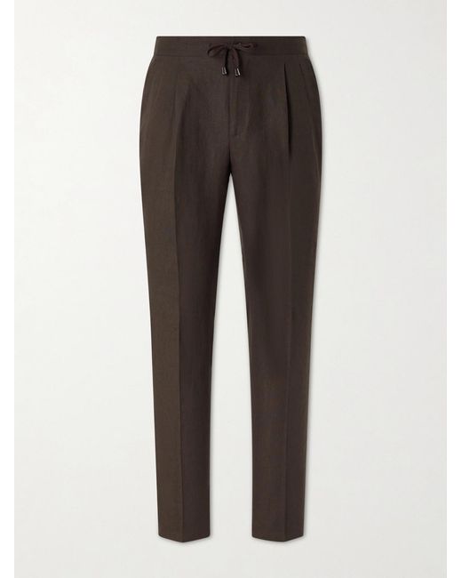 De Petrillo Gray Straight-Leg Pleated Linen Suit Trousers for men