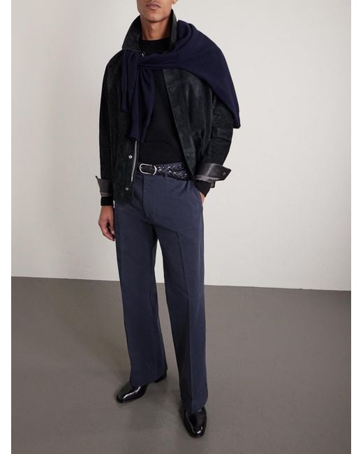 Tom Ford Blue Wide-Leg Cotton-Drill Trousers for men