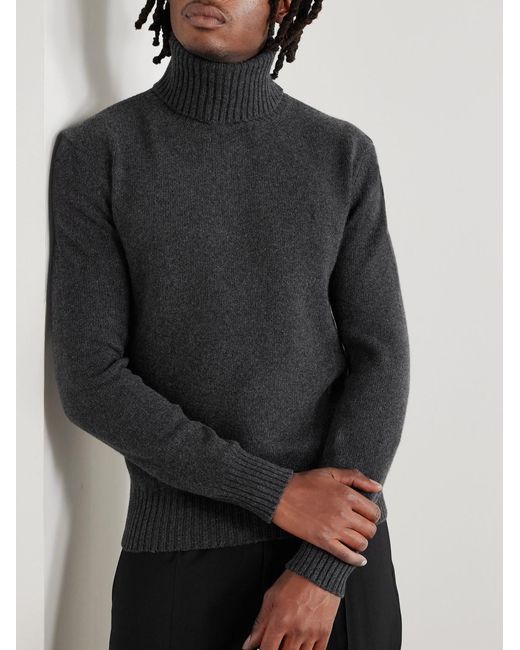AMI Gray Logo-Embroidered Cashmere And Wool-Blend Rollneck Sweater for men