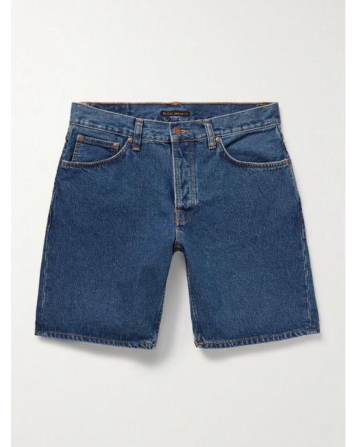 Nudie Jeans Blue Seth Straight-Leg Stone-Washed Organic Denim Shorts for men