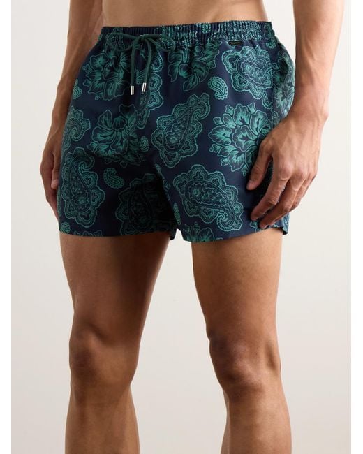 Paul Smith Blue Straight-Leg Mid-Length Paisley-Print Recycled Swim Shorts for men