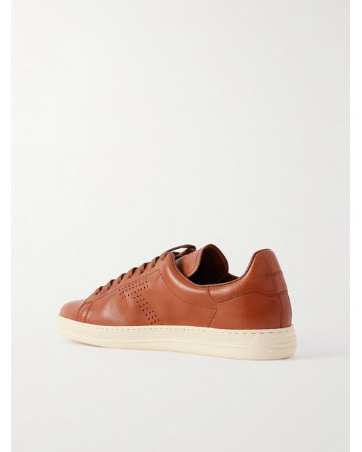 Tom Ford Brown Warwick Perforated Leather Sneakers for men
