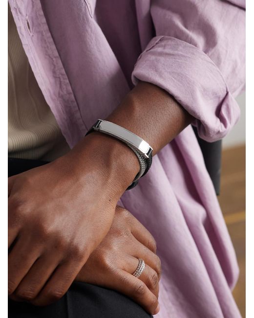 John Hardy Black Sterling And Leather Bracelet for men