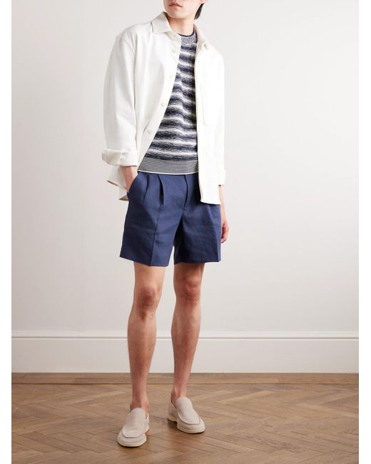 Loro Piana Blue Honiara Straight-Leg Pleated Linen Bermuda Shorts for men