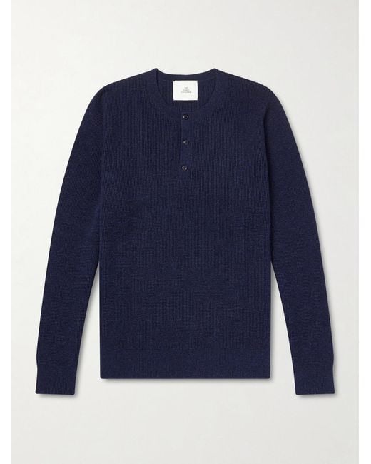 The Elder Statesman Blue Waffle-knit Cashmere Henley Sweater for men