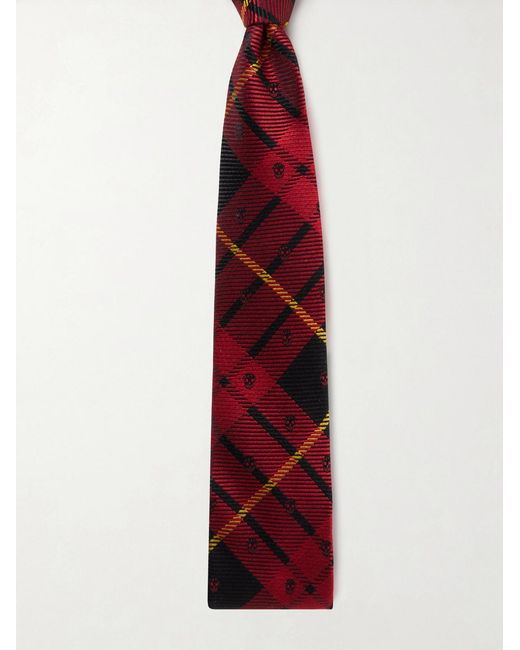 McQueen 8Cm Logo-Embroidered Checked Silk Tie for men