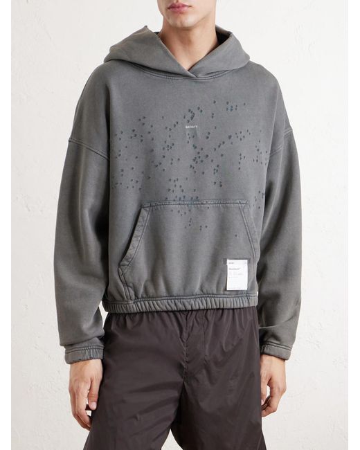 Satisfy Gray Logo-Print Distressed Cotton-Jersey Hoodie for men