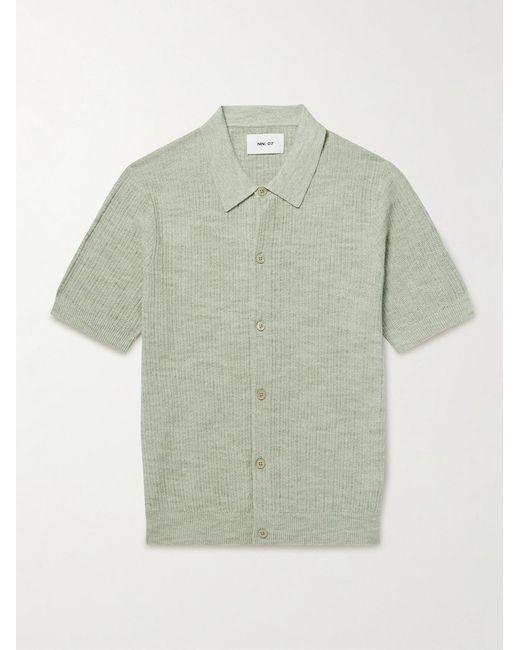 NN07 Green Nolan 6695 Textured-Knit Organic Cotton Shirt for men