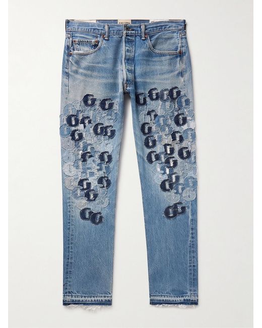 GALLERY DEPT. Blue Super G Straight-Leg Logo-Appliquéd Distressed Jeans for men