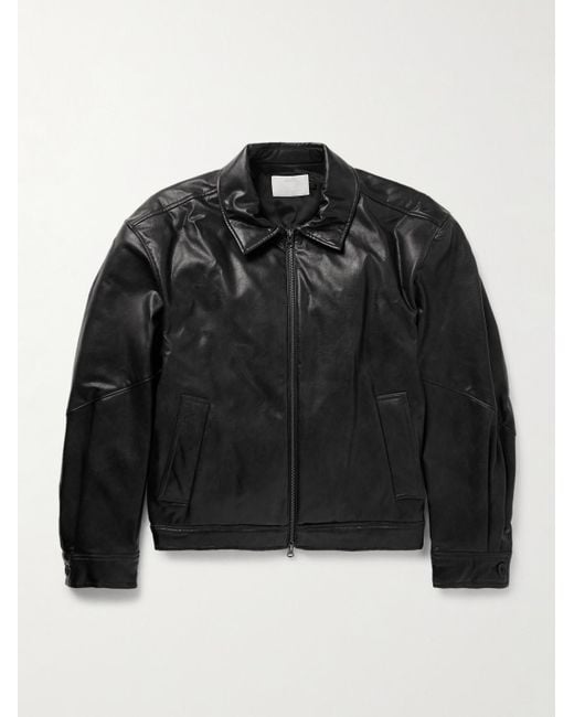 Amomento Black Padded Crinkled Faux Leather Blouson Jacket for men