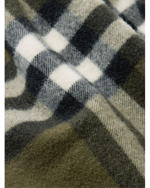 Burberry Green Fringed Checked Cashmere Scarf for men