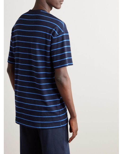 Paul Smith Blue Logo-embroidered Striped Cotton And Modal-blend Jersey Pyjama T-shirt for men