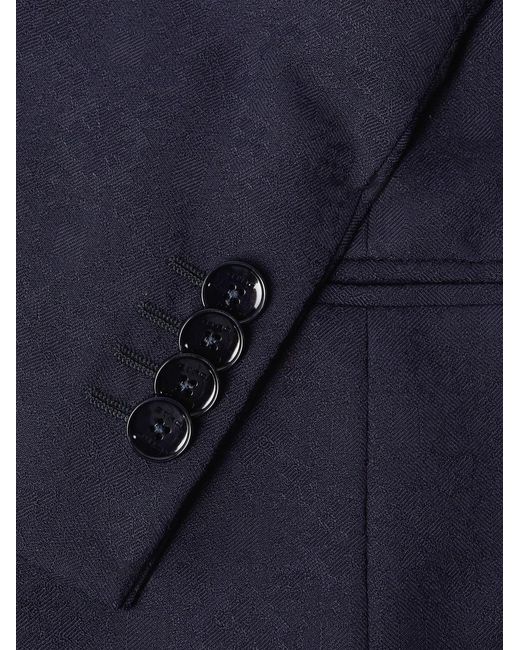 Etro Blue Double-Breasted Felt-Trimmed Wool-Jacquard Suit Jacket for men