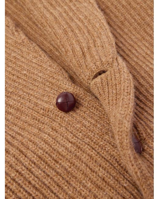 Drake's Brown Slim-fit Shawl-collar Ribbed Wool Cardigan for men