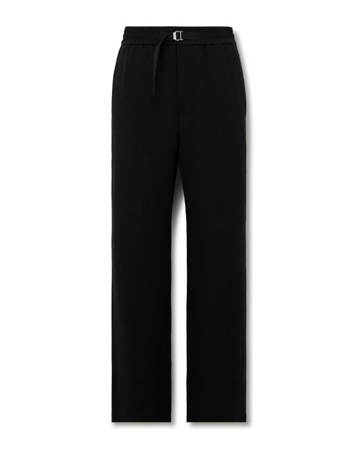 AMI Black Flared Belted Cotton-Twill Trousers for men