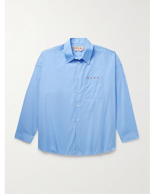 Marni Blue Logo-print Cotton-poplin Shirt for men