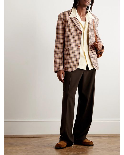 Séfr Brown Bruno Checked Linen-blend Blazer for men