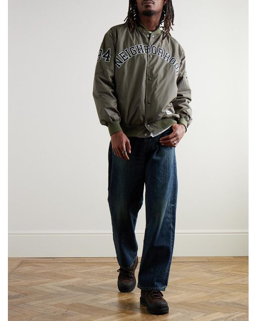 Neighborhood Green Logo-Appliquéd Nylon Bomber Jacket for men