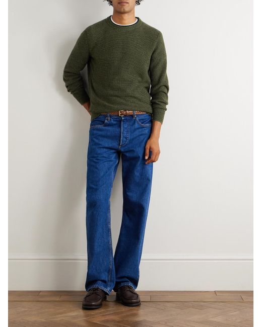 Loro Piana Green Varallo Honeycomb-Knit Baby Cashmere Sweater for men