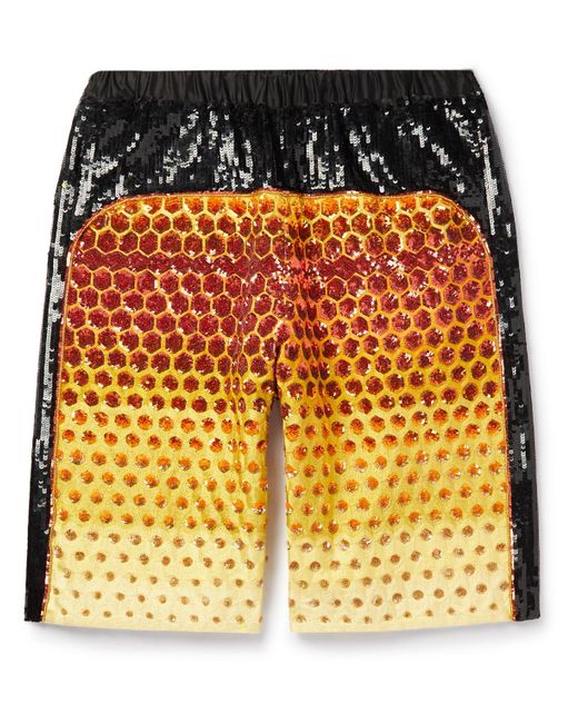 Dries Van Noten Orange Wide-leg Panelled Ombré Sequinned Cotton-canvas Shorts for men