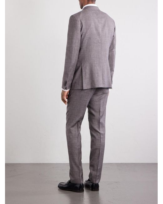 Zegna Purple Prince Of Wales Checked Wool, Silk And Linen-Blend Suit Jacket for men