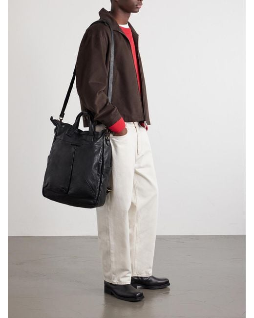 Officine Creative Black Helmet 005 Full-Grain Leather Tote Bag for men