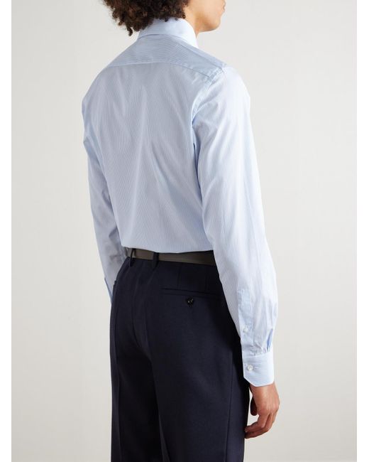 Zegna Blue Striped Cotton Shirt for men