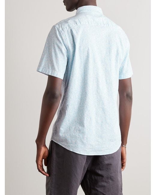 Faherty Brand Blue Breeze Button-Down Collar Printed Hemp-Blend Shirt for men