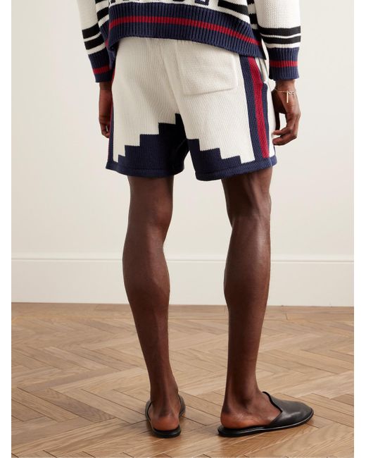 Rhude Blue Saint Croix Straight-leg Logo-appliquéd Intarsia Cotton Drawstring Shorts for men