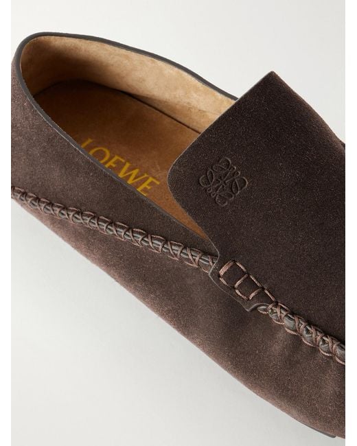Loewe White Rambla Suede Driving Loafers for men