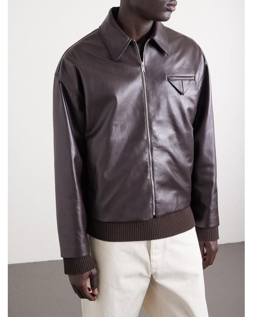 Bottega Veneta Black Leather Blouson Jacket for men