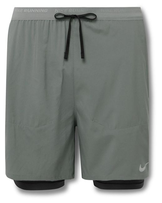 Nike Gray 2-in-1 Stride Straight-leg Dri-fit Ripstop And Stretch-jersey Shorts for men