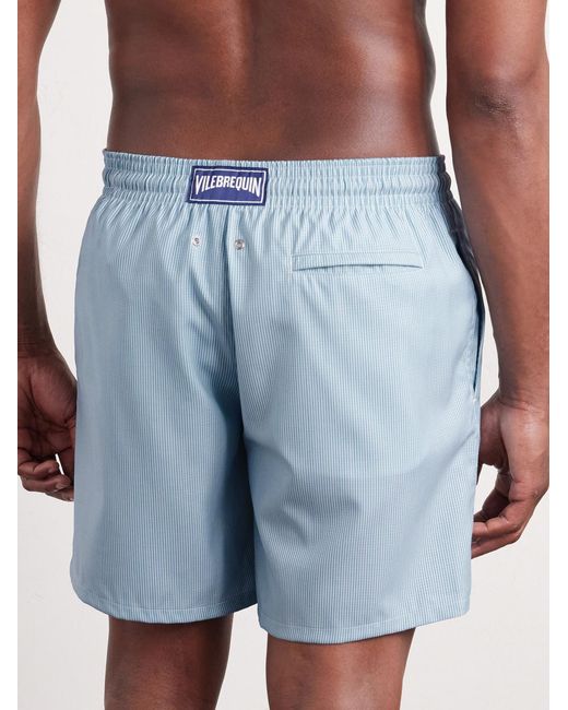 Vilebrequin Blue Moopea Straight-leg Mid-length Striped Wool-blend Swim Shorts for men
