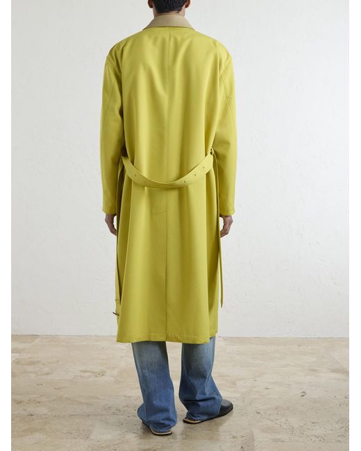 Auralee Yellow Belted Leather-trimmed Wool-canvas Trench Coat for men