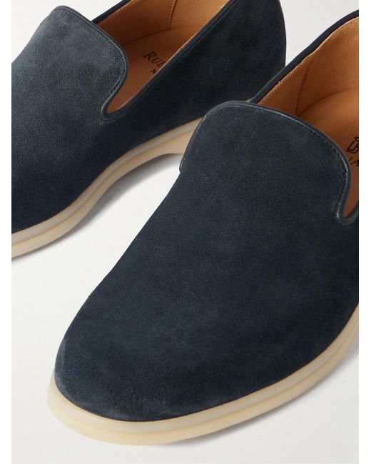 Rubinacci Blue Mod Mare Leather-Trimmed Suede Loafers for men