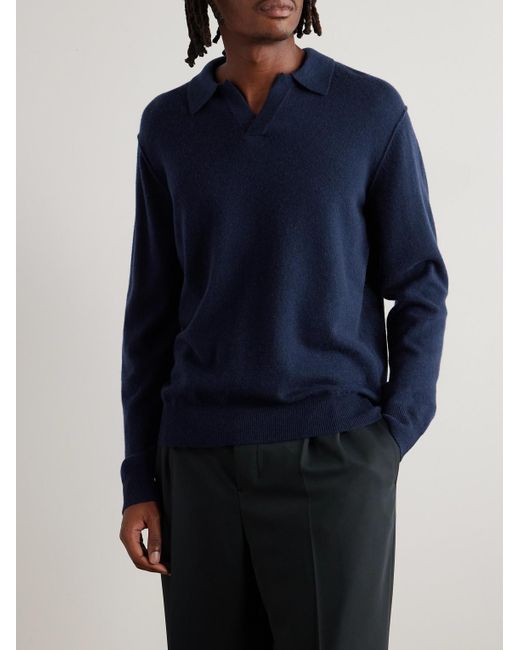 Hartford Blue Wool And Cashmere-blend Polo Shirt for men