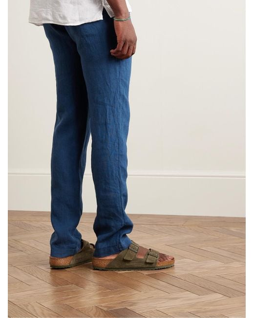 Hartford Blue Tanker Slim-fit Straight-leg Linen Drawstring Trousers for men