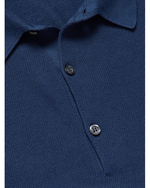 John Smedley Blue Roth Slim-Fit Sea Island Cotton-Piqué Polo Shirt for men