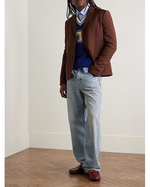 Valentino Garavani Blue Embroidered Striped Virgin Wool And Cotton-Blend Sweater for men