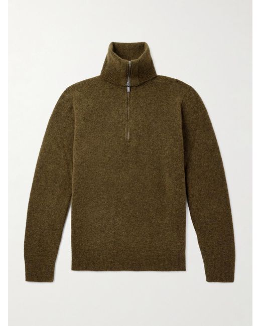 Barena Green Alpaca-Blend Half-Zip Sweater for men