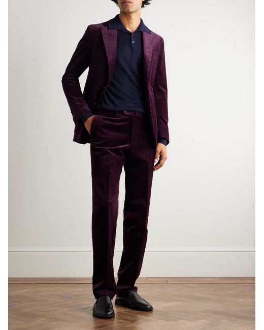 De Petrillo Purple Slim-fit Stretch-cotton Corduroy Suit Trousers for men