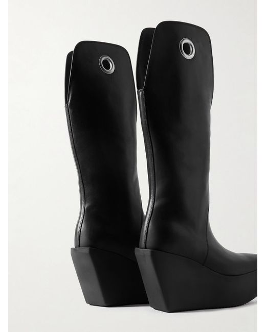 Rick Owens Black Kowboy Eyelet-embellished Leather Platform Boots for men