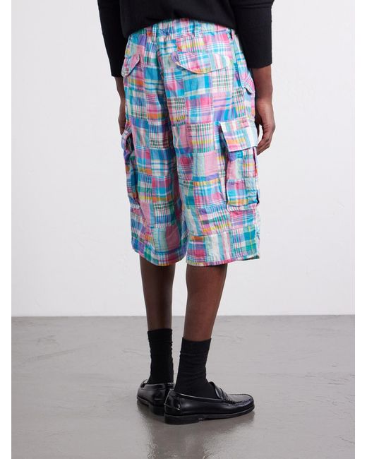 Beams Plus Blue Beach Straight-Leg Patchwork Checked Cotton Cargo Shorts for men