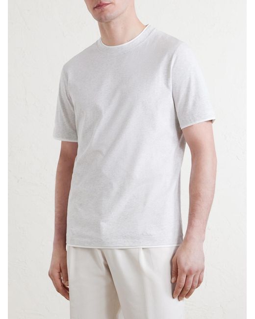Brunello Cucinelli White Layered Cotton-Jersey T-Shirt for men