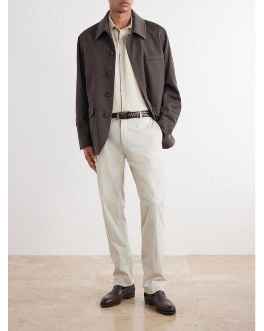 Brioni White Straight-Leg Stretch-Cotton Gabardine Trousers for men