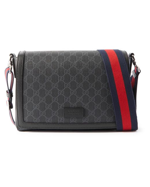 Gucci Black Logo-appliquéd Leather-trimmed Monogrammed Coated-canvas Messenger Bag for men